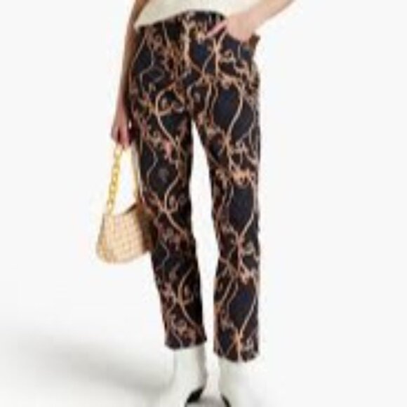 GANNI Cutye Cropped Printed High Rise Straight Leg Jeans Size 29 - Picture 1 of 17